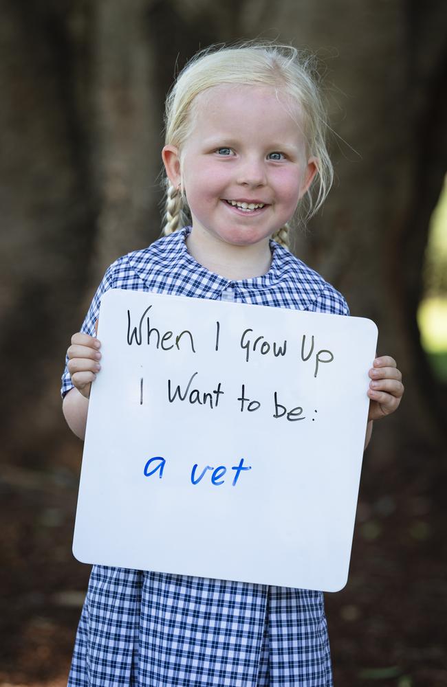 Toowoomba East State School prep student Claire on the first day of school, Tuesday, January 28, 2025. Picture: Kevin Farmer