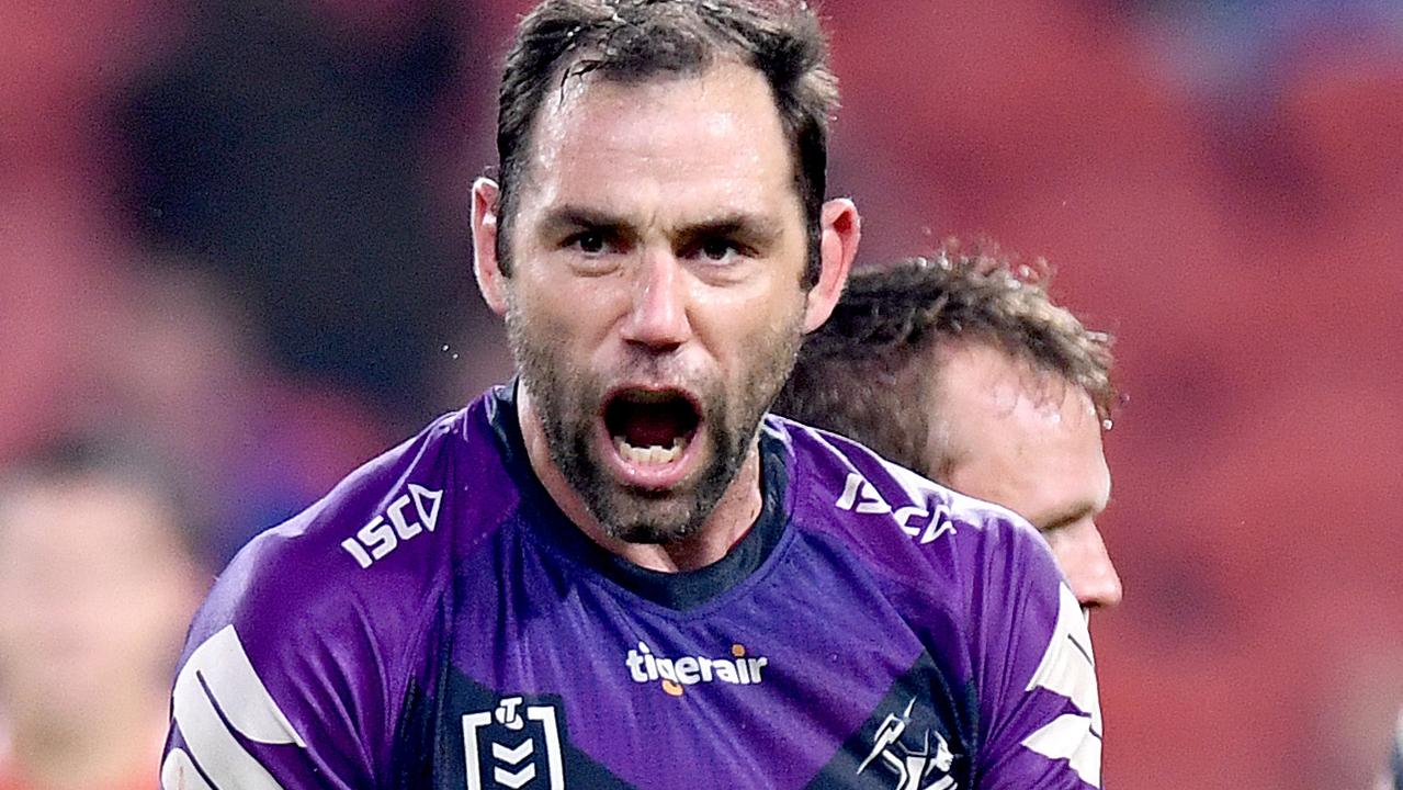 Cameron Smith celebrates Melbourne’s golden point win.