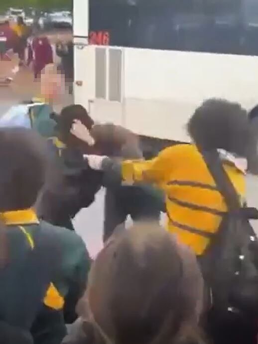 Two female students can be seen punching and kicking each other. Picture Supplied