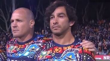 Johnathan Thurston during the moving indigenous anthem.