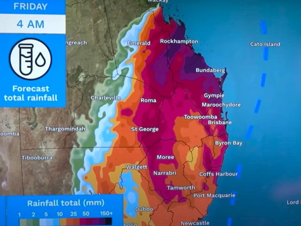 Hundreds of millimetres of rain could have fallen in areas north of Brisbane by Friday. Picture: BOM.