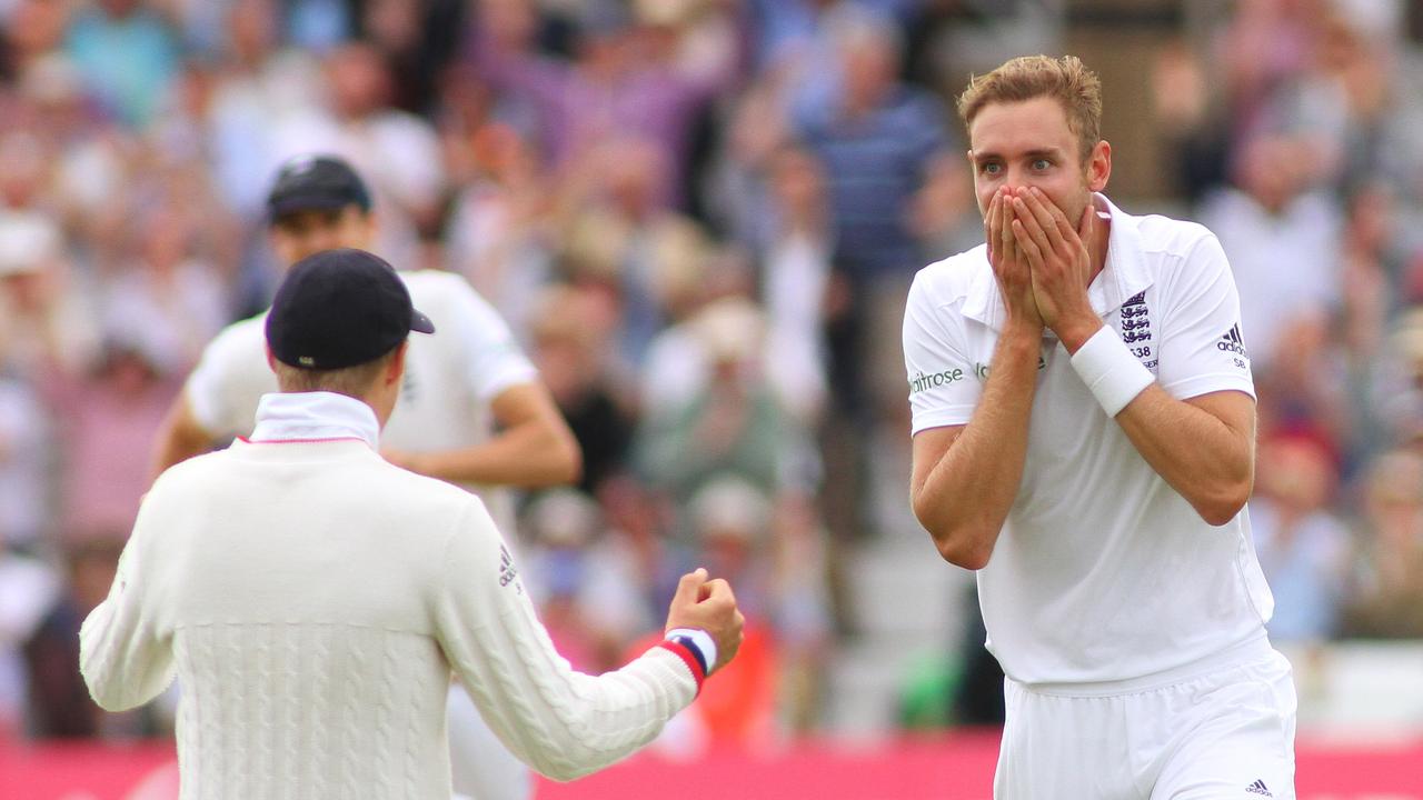 The iconic picture of Stuart Broad celebrating the wicket of Adam Voges during the 2015 Ashes. Picture: Getty Images