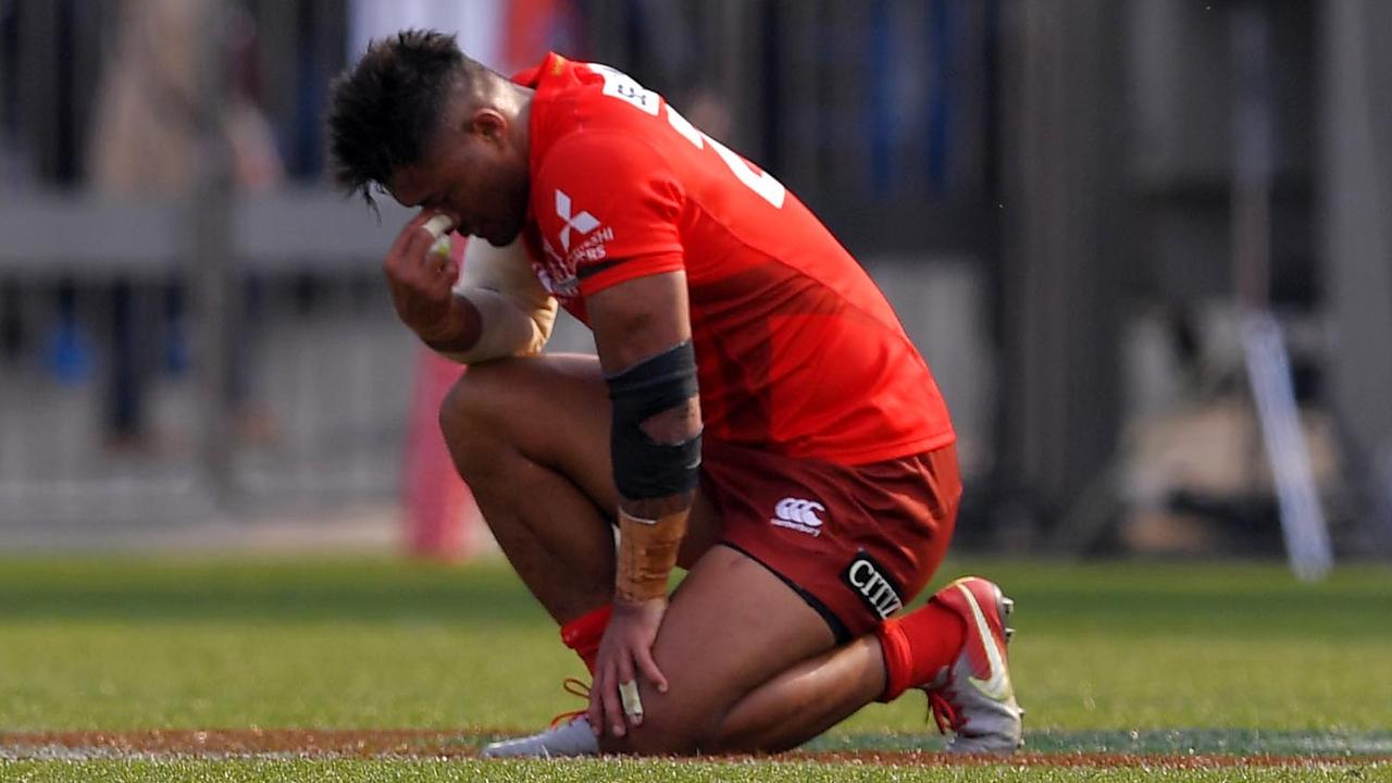 Amanaki Mafi of the Sunwolves is dejected after losing to the Reds in Tokyo.