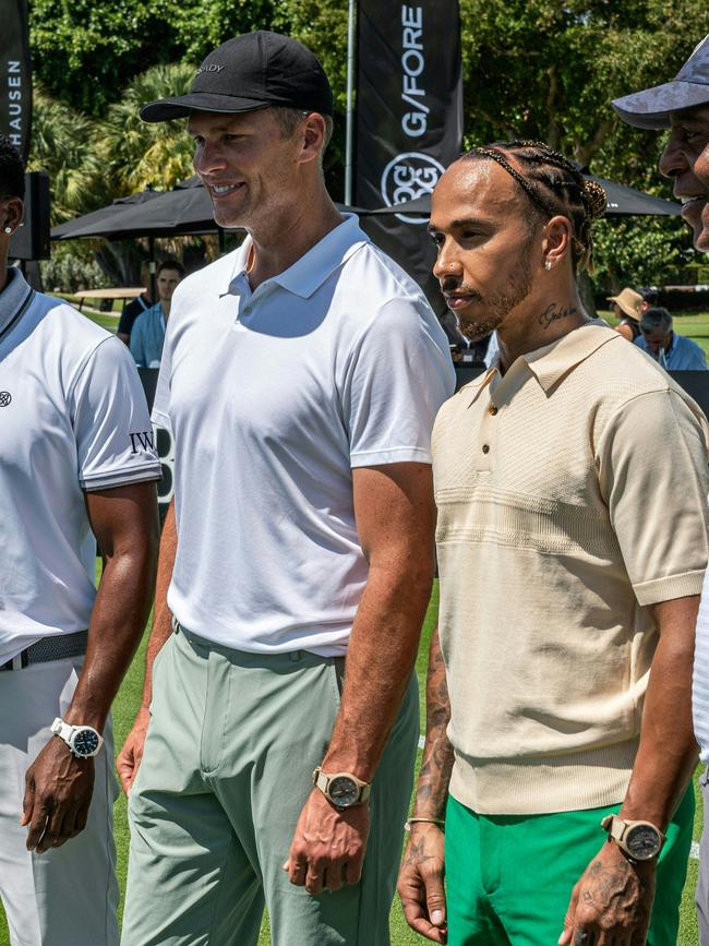 Hamilton with NFL legend Tom Brady at the Big Pilot Charity Challenge at the Miami Beach Golf Club, in Miami Beach. Photo: Giorgio Viera/AFP