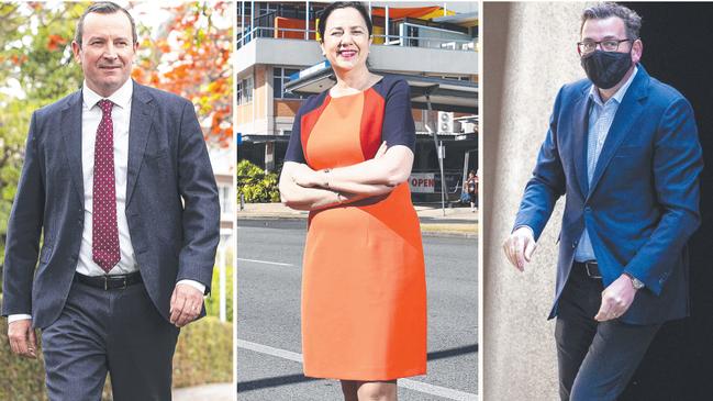 West Australian Premier Mark McGowan, left, Queensland’s Annastacia Palaszczuk and Victorian leader Dan Andrews