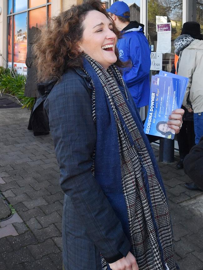 Liberal candidate for Mayo Georgina Downer campaigning in Mt Barker. Picture: AAP /David Mariuz