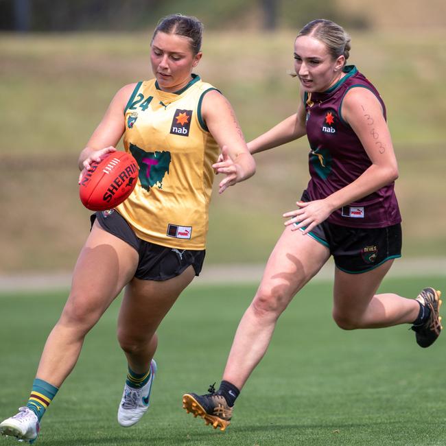 Talent program player Taia Lette gets away from an opponent in a practice match at Twin Ovals on Sunday 23rd February 2025. Picture: Linda Higginson