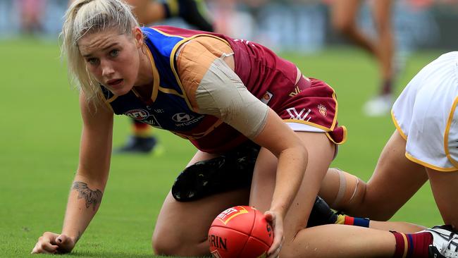 Tayla Harris is still without a new club after requesting a trade from Brisbane to Carlton. Picture: Adam Head