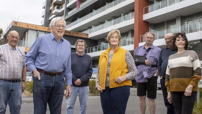 Residents of the Air Apartments who have concerns about flammable cladding on the apartment building. Picture: NCA NewsWire / Kelly Barnes