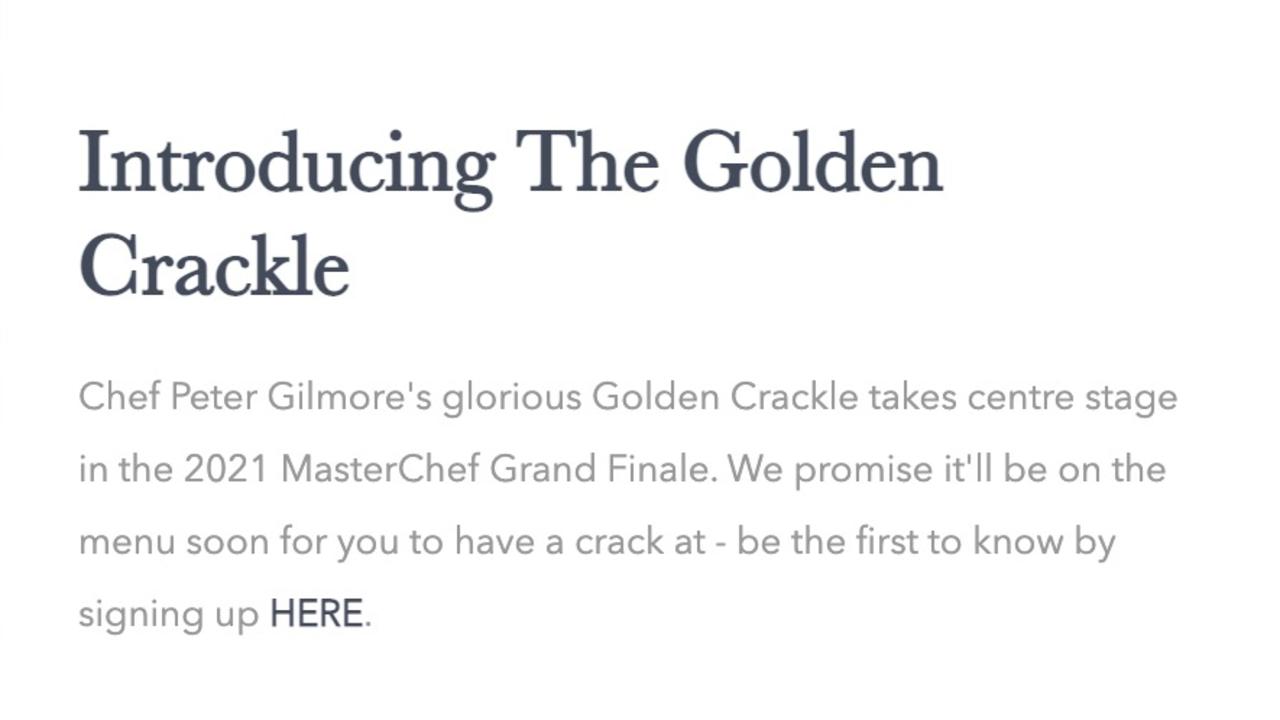 Bennelong’s restaurant directs punters to a Golden Crackle mailing list.