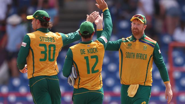 Heinrich Klaasen, Quinton de Kock and Tristan Stubbs of South Africa. Photo by Robert Cianflone/Getty Images