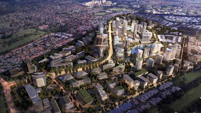 An artist's impression of proposed smart city at Mulpha Norwest. including Norwest Marketown where the proposed university would be located.