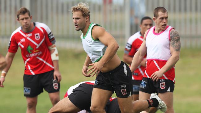 Jack de Belin during St George Dragons training at WIN Stadium, Wollongong. Picture: Brett Costello