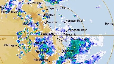 The Bureau of Meteorology showed rainy conditions across the Cairns region on Boxing Day. Picture: BOM