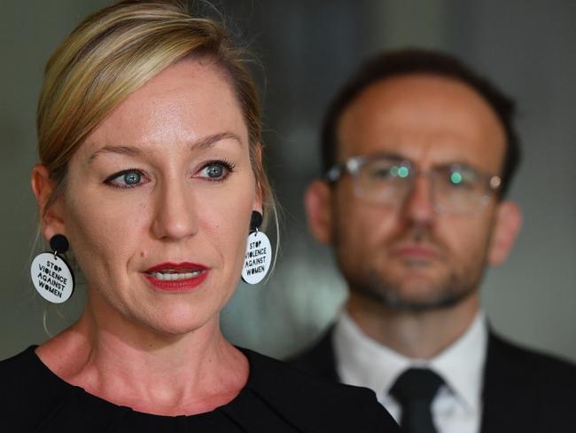 Greens Leader Adam Bandt and Senator Larissa Waters at Parliament House on March 15. Picture: Sam Mooy/Getty Images