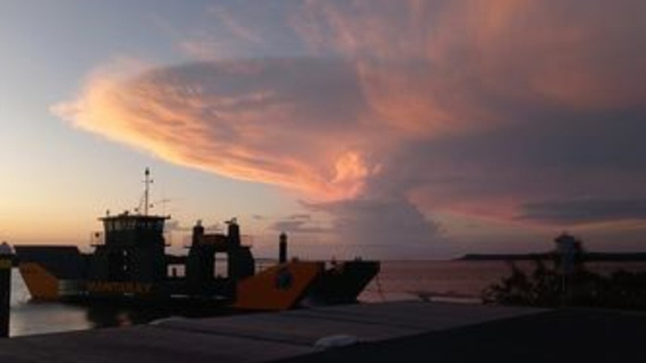 Photo of the "mushroom cloud" appearing over Cooloola / Fraser Coast on March 16, 2023 at Carlo Point. Picture: Facebook user Susan Sinclair.