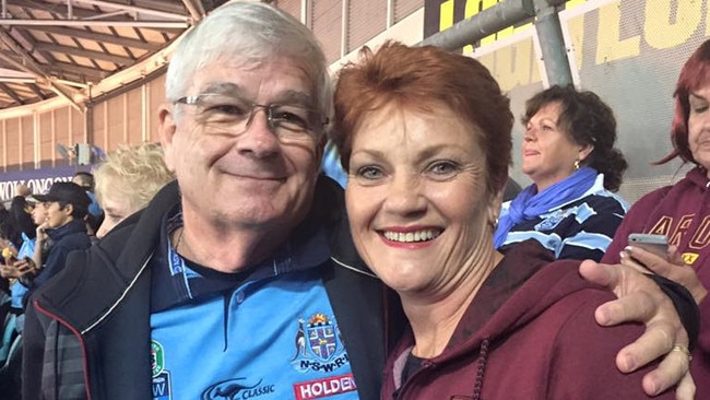 Former One Nation and United Australia Party senator Brian Burston with Pauline Hanson in happier times before he launched defamation action against her. Picture: Pauline Hanson's Please Explain/Facebook