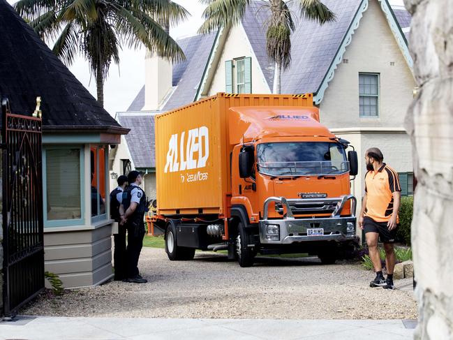 Moving trucks leaving Kirribilli House. Picture: Nikki Short