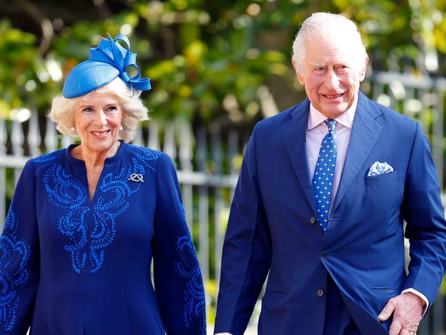 WINDSOR, UNITED KINGDOM - APRIL 09: (EMBARGOED FOR PUBLICATION IN UK NEWSPAPERS UNTIL 24 HOURS AFTER CREATE DATE AND TIME) Camilla, Queen Consort, King Charles III, Princess Anne, Princess Royal and Prince Andrew, Duke of York attend the traditional Easter Sunday Mattins Service at St George's Chapel, Windsor Castle on April 9, 2023 in Windsor, England. (Photo by Max Mumby/Indigo/Getty Images)