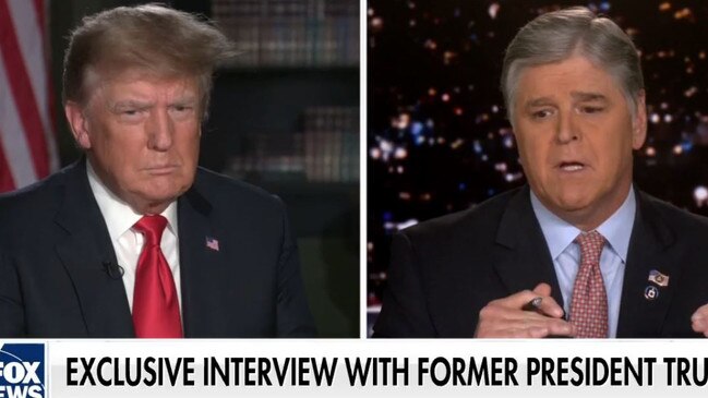 Former US president Donald Trump speaks with Fox News’s Sean Hannity. Picture: Fox News