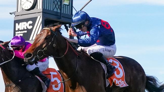 Steparty ridden by John Allen wins the Neds Caulfield Guineas Prelude at Caulfield Racecourse on September 23, 2023 in Caulfield, Australia. (Photo by Scott Barbour/Racing Photos via Getty Images)