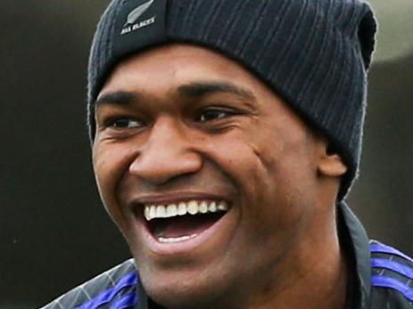 WELLINGTON, NEW ZEALAND - SEPTEMBER 01: Waisake Naholo enjoys a laugh during a New Zealand All Blacks training session at Hutt Recreation Ground on September 1, 2015 in Wellington, New Zealand. (Photo by Hagen Hopkins/Getty Images)