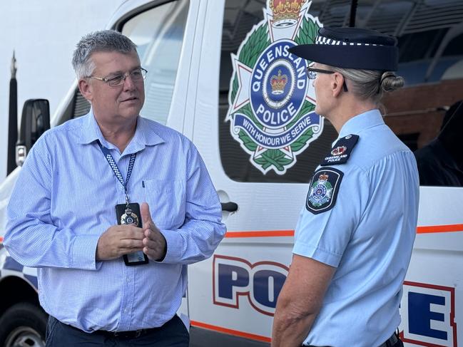 Detective Senior Sergeant Adam Golding, officer in charge of Townsville's Domestic Family Violence and Vulnerable Persons Unit, with Northern Region Acting Assistant Commissioner Monique Ralph. Picture: Natasha Emeck