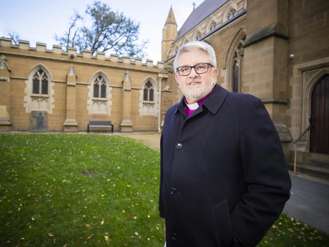 Bishop Condie to delivers a statement regarding the Anglican Church's disciplinary process in relation Bishop Newell. Picture: RICHARD JUPE