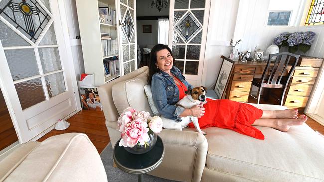 Laurel Edwards with her dog, Tilly, at home in Bulimba, Brisbane. Picture: Lyndon Mechielsen