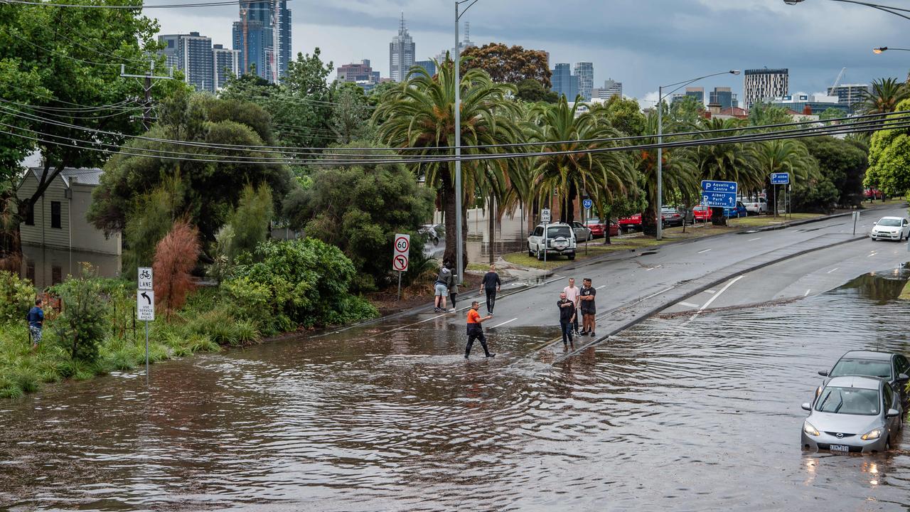 Flooding in South Melbourne. Picture: Jason Edwards