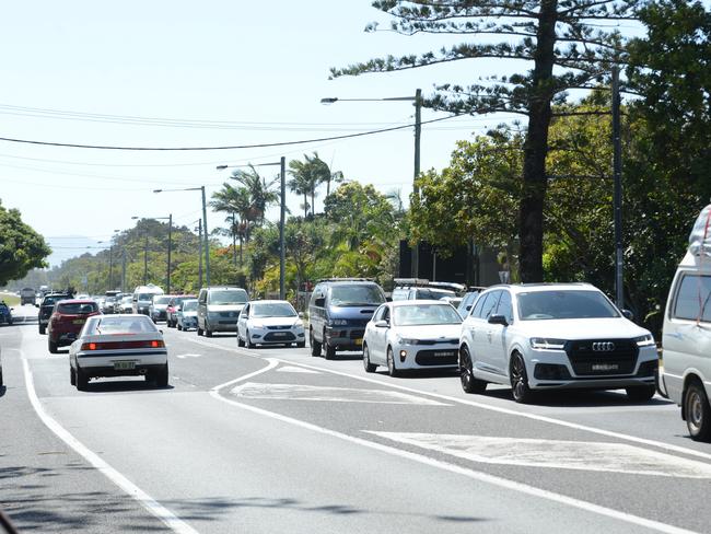 Heavy traffic in Byron Bay on Monday, November 23, 2020. The town has been busy as school-leavers prepare to celebrate an informal schoolies and other travellers have been flocking to the seaside town. Picture: Liana Boss