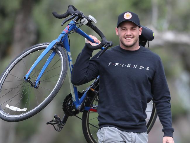 16.9.2019.Sturt captain Zane Kirkwood is riding a bike and skateboarding from Perth to Adelaide in October to raise money for Mental Health research.PIC TAIT SCHMAAL.