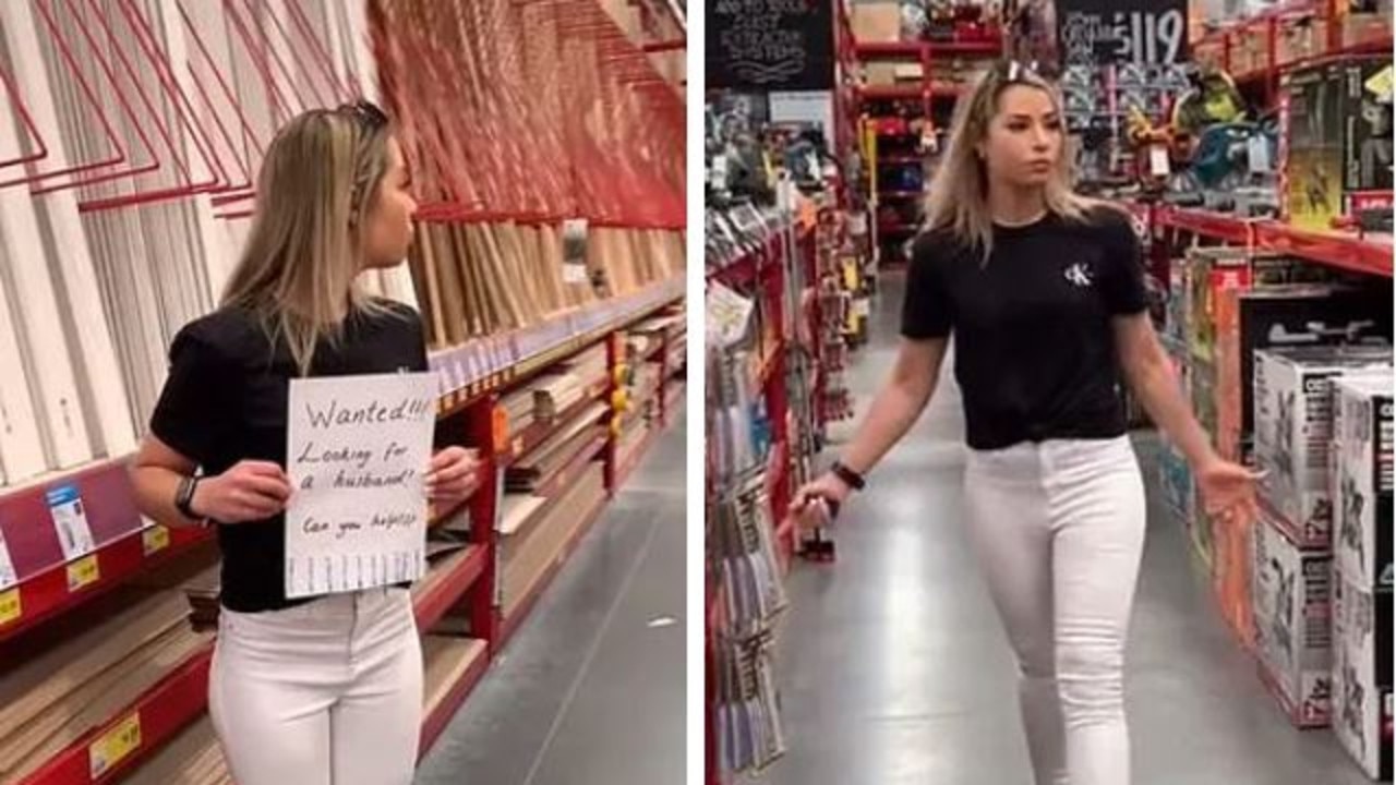 Leesh Cunningham shared a two-part video to TikTok of her trawling the aisles of Bunnings for a husband. Picture: TikTok