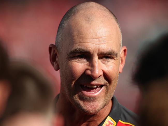 SYDNEY, AUSTRALIA - AUGUST 12: Steven King interim coach of the Suns speaks to his players during the round 22 AFL match between Sydney Swans and Gold Coast Suns at Sydney Cricket Ground on August 12, 2023 in Sydney, Australia. (Photo by Jason McCawley/AFL Photos/via Getty Images)