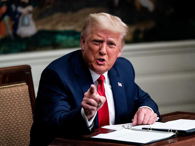 WASHINGTON, DC - NOVEMBER 26: President Donald Trump speaks in the Diplomatic Room of the White House on Thanksgiving on November 26, 2020 in Washington, DC. Trump had earlier made the traditional call to members of the military stationed abroad through video teleconference. (Photo by Erin Schaff - Pool/Getty Images)