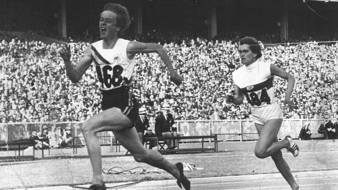 “Golden Girl” Betty Cuthbert claims gold in the 200m, one of three gold medals she won in Melbourne in 1956.