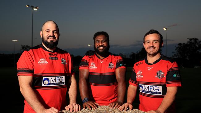 4th November 2020, Gold Coast Rugby Union Grand Final players Kerrod Martorella, Lesi Semi and Wayde Scott gets ready to square off come Saturday Photo: Scott Powick