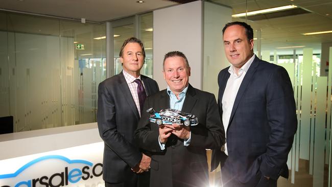 Former Carsales chair Jeffrey Browne, co-founder Greg Roebuck and chief executive Cameron McIntyre. Picture: Stuart McEvoy