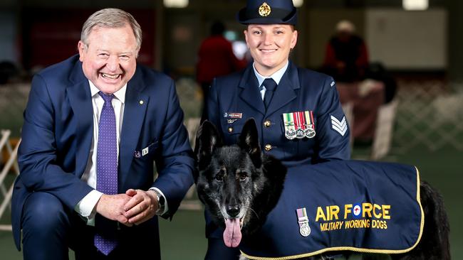 Peter Hitchener and RAAF Sergeant Melissa Reibel with retired Zephir, 9. Picture: Tim Carrafa