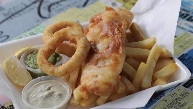 Fish and chips done right Yabbey Road at Redcliffe. Picture: Mark Cranitch