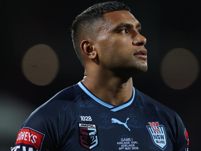 ADELAIDE, AUSTRALIA - MAY 31:  Tevita Pangai Junior of the Blues looks on after defeat during game one of the 2023 State of Origin series between the Queensland Maroons and New South Wales Blues at Adelaide Oval on May 31, 2023 in Adelaide, Australia. (Photo by Mark Kolbe/Getty Images)