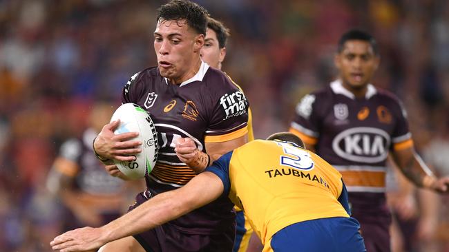 Jordan Riki on the charge for the Broncos. Picture: Scott Davis/NRL Photos