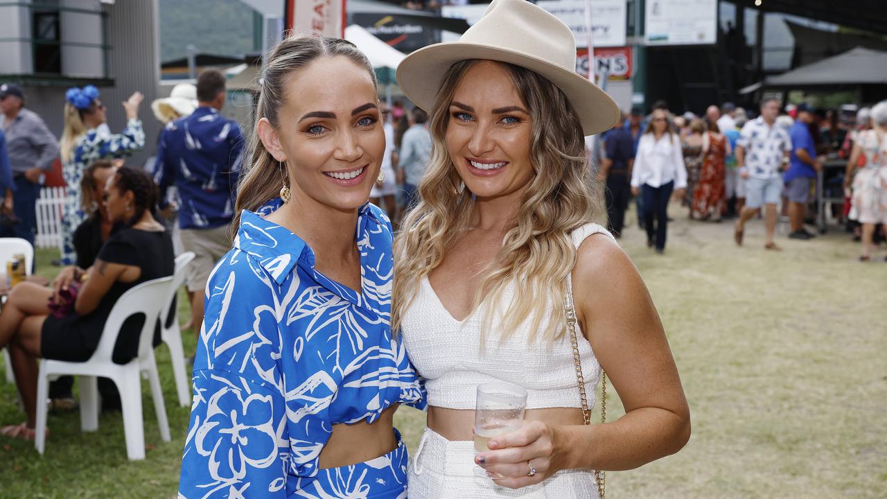 Gemma Crichton and Erin Herbert at the Gordonvale Cup races, held at the Gordonvale Turf Club. Picture: Brendan Radke