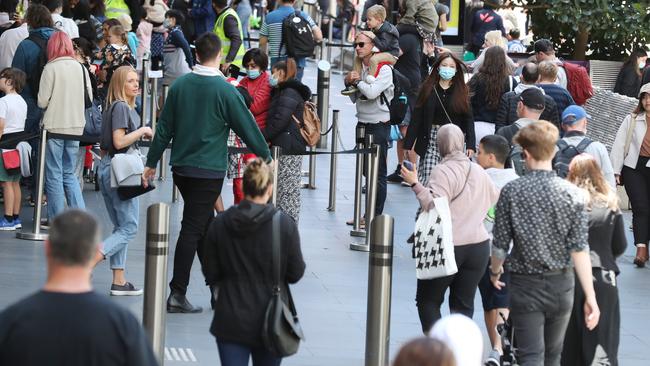 Bollards are set up along Bourke Street. Picture: David Crosling/NCA NewsWire.