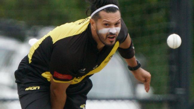 Premier Cricket 2023-24: Richmond v Ringwood at Central Reserve. Richmond bowler Brendan Rose. Picture: Valeriu Campan