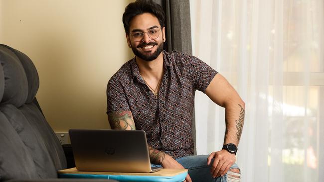 Michael Cullen at home in Clearview. He wants to use his degree to identify and address the gaps in mental health care between Indigenous and non-Indigenous people. Picture: Matt Loxton