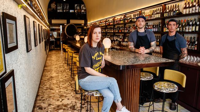 Leigh St Wine Room owners Jake Kellie, Nathan and Sali Sasi. Picture: Matt Turner.