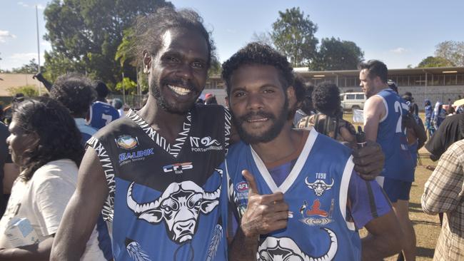 Buffaloes following the win in the Tiwi Island Football League grand final between Tuyu Buffaloes and Pumarali Thunder. Picture: Max Hatzoglou