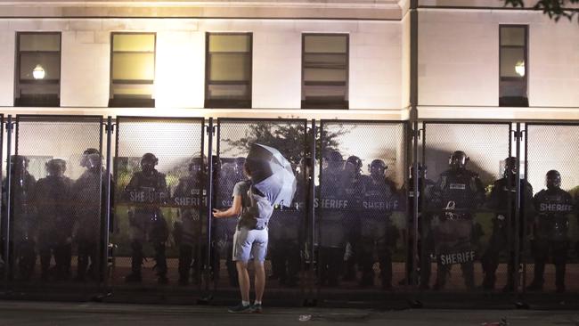 Police guard the Kenosha County Courthouse in Kenosha, Wisconsin, on Wednesday. Picture: AFP