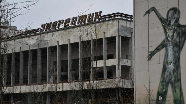 A building wall on the central square of the ghost town of Pripyat, not far from Chernobyl nuclear power plant. Picture: AFP